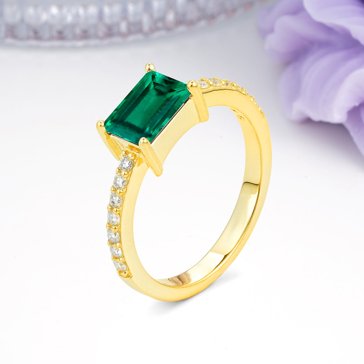 Distinctive And Luxurious 4-Prong Emerald Cut Emerald Engagement Rin - Additional view