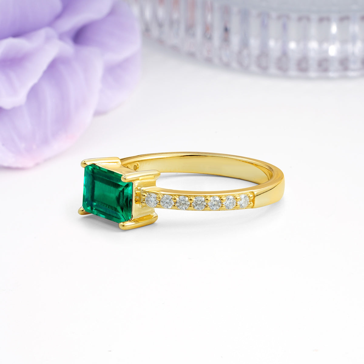Distinctive And Luxurious 4-Prong Emerald Cut Emerald Engagement Rin - Additional view