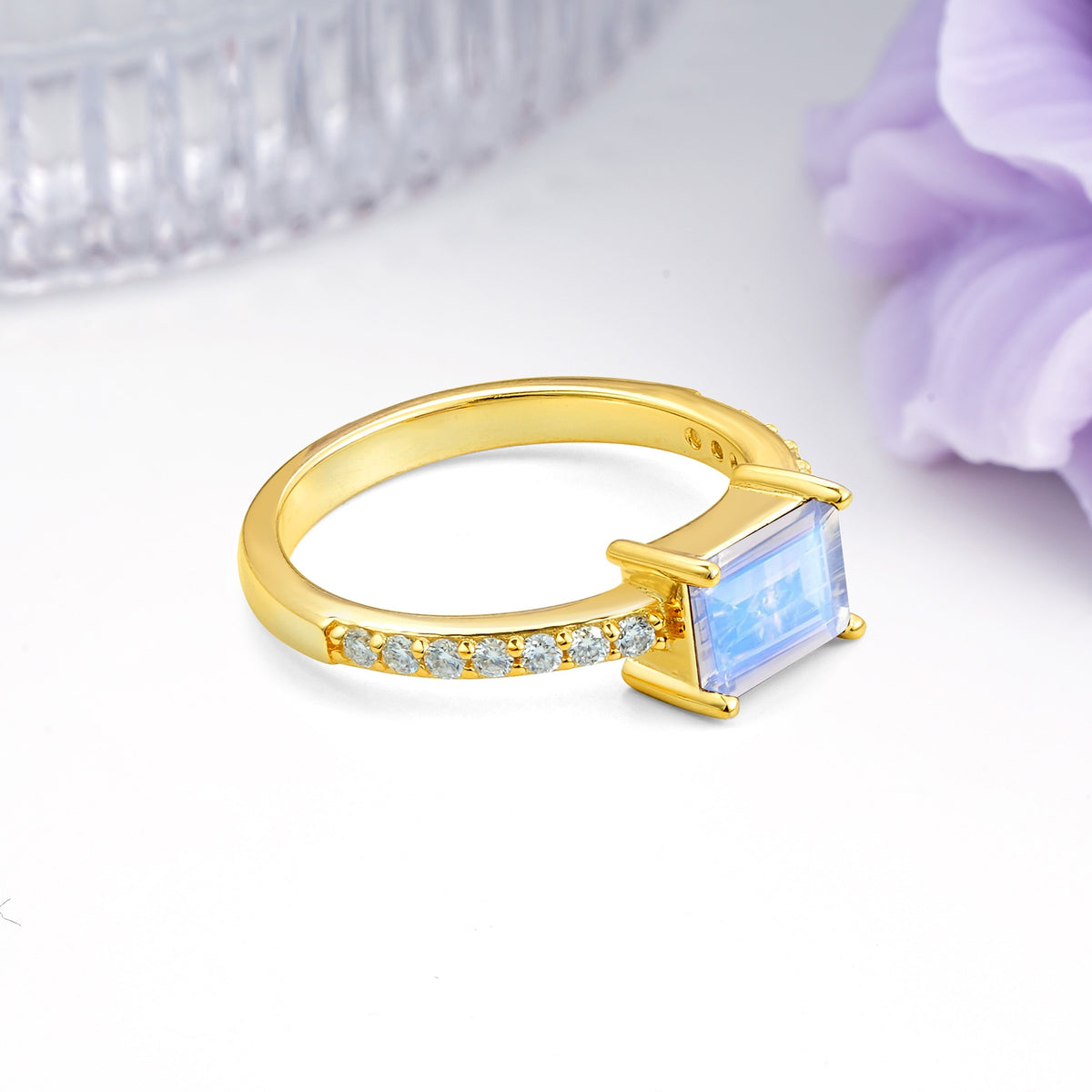 Distinctive And Luxurious 4-Prong Emerald Cut Moonstone Engagement Rin - Additional view