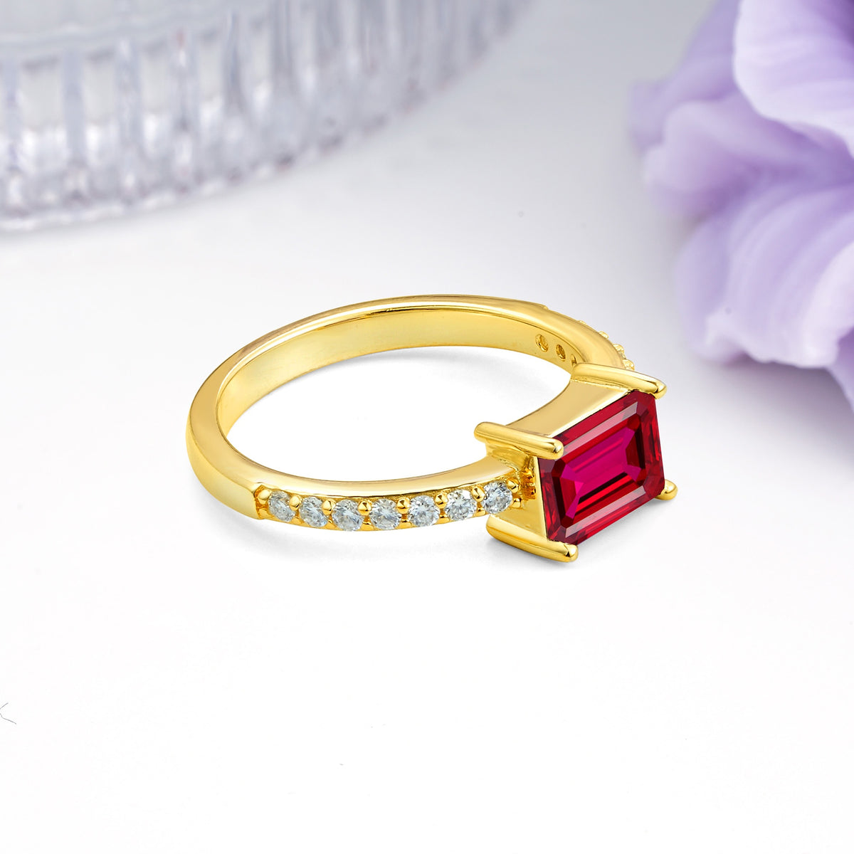 Distinctive And Luxurious 4-Prong Emerald Cut Ruby Engagement Rin - Additional view
