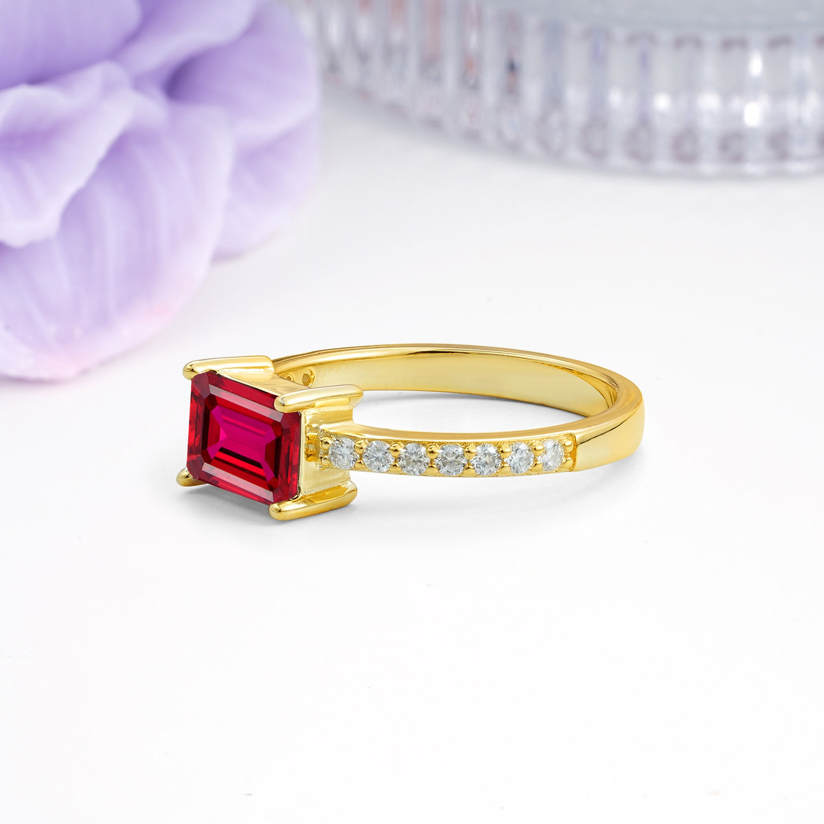 Distinctive And Luxurious 4-Prong Emerald Cut Ruby Engagement Rin - Additional view