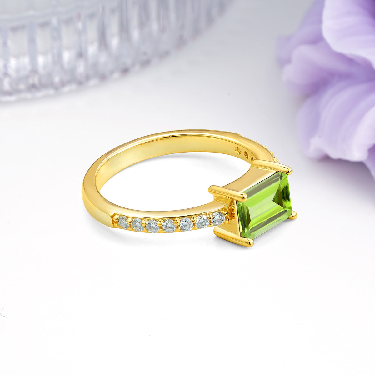 Distinctive And Luxurious 4-Prong Emerald Cut Peridot Engagement Rin - Additional view