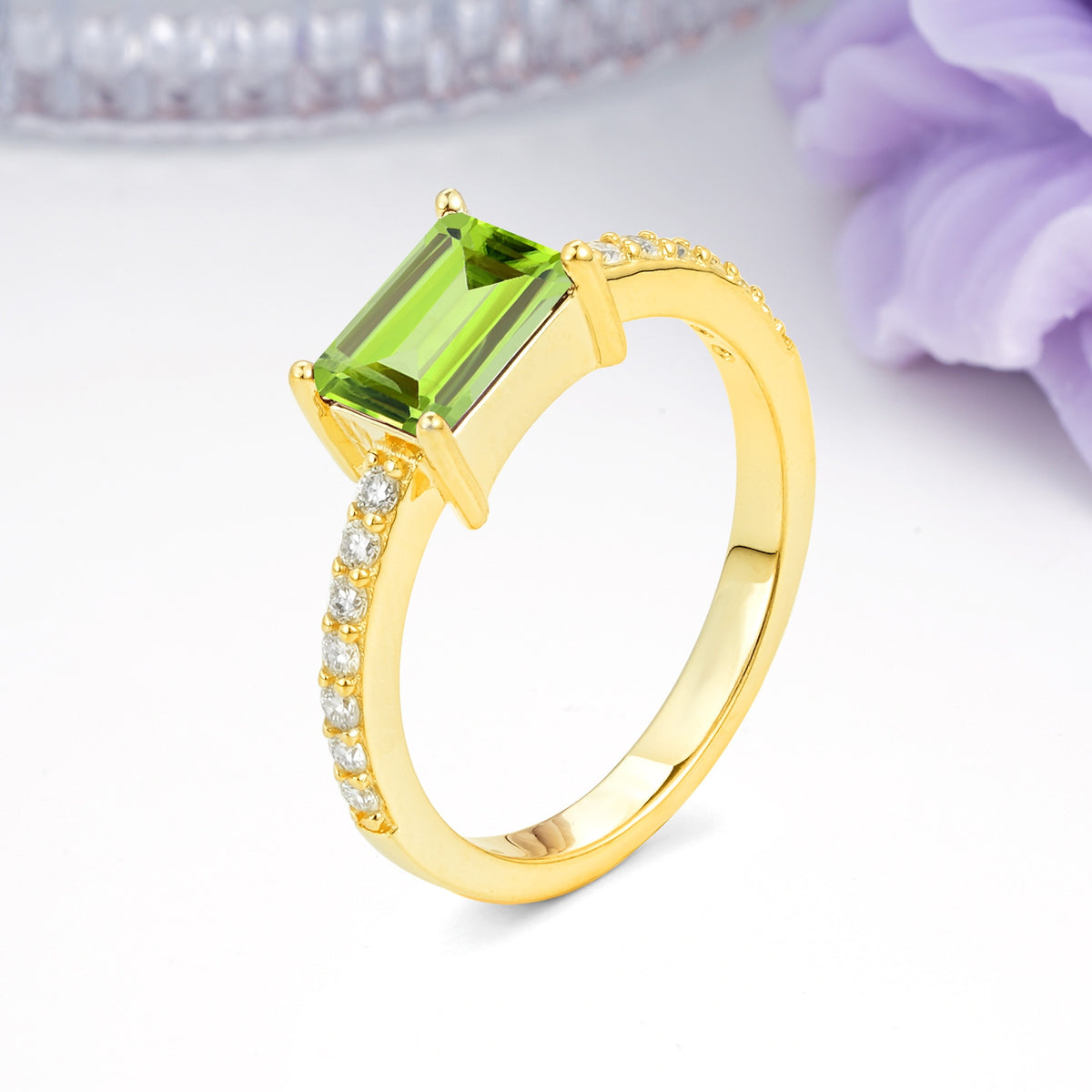Distinctive And Luxurious 4-Prong Emerald Cut Peridot Engagement Rin - Additional view