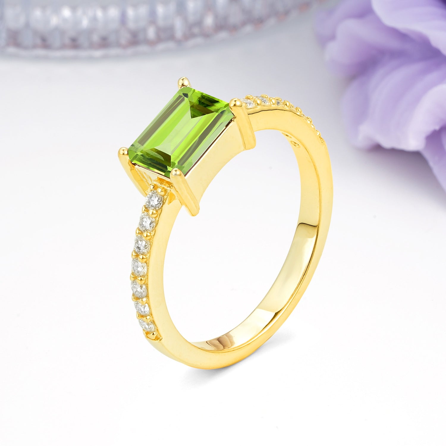 Distinctive And Luxurious 4-Prong Emerald Cut Peridot Engagement Rin - Additional view