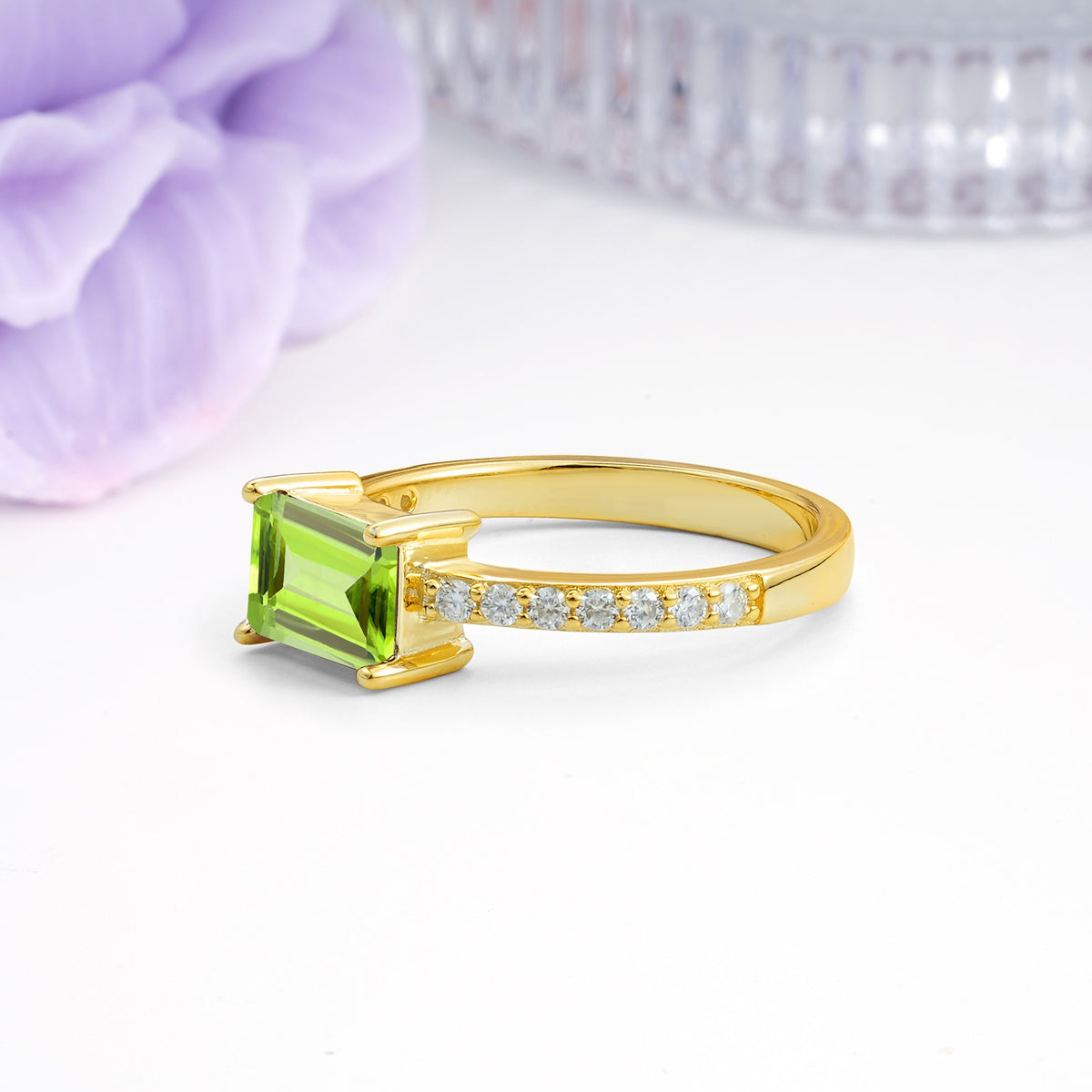 Distinctive And Luxurious 4-Prong Emerald Cut Peridot Engagement Rin - Additional view
