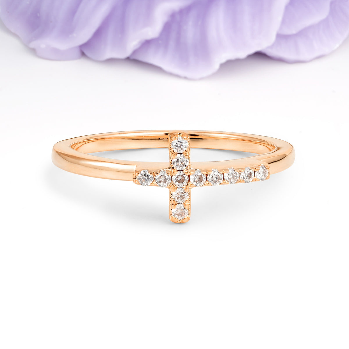 Soft Minimal Full Pave Christian Cross Faith Moissanite Wedding Ring - Additional view