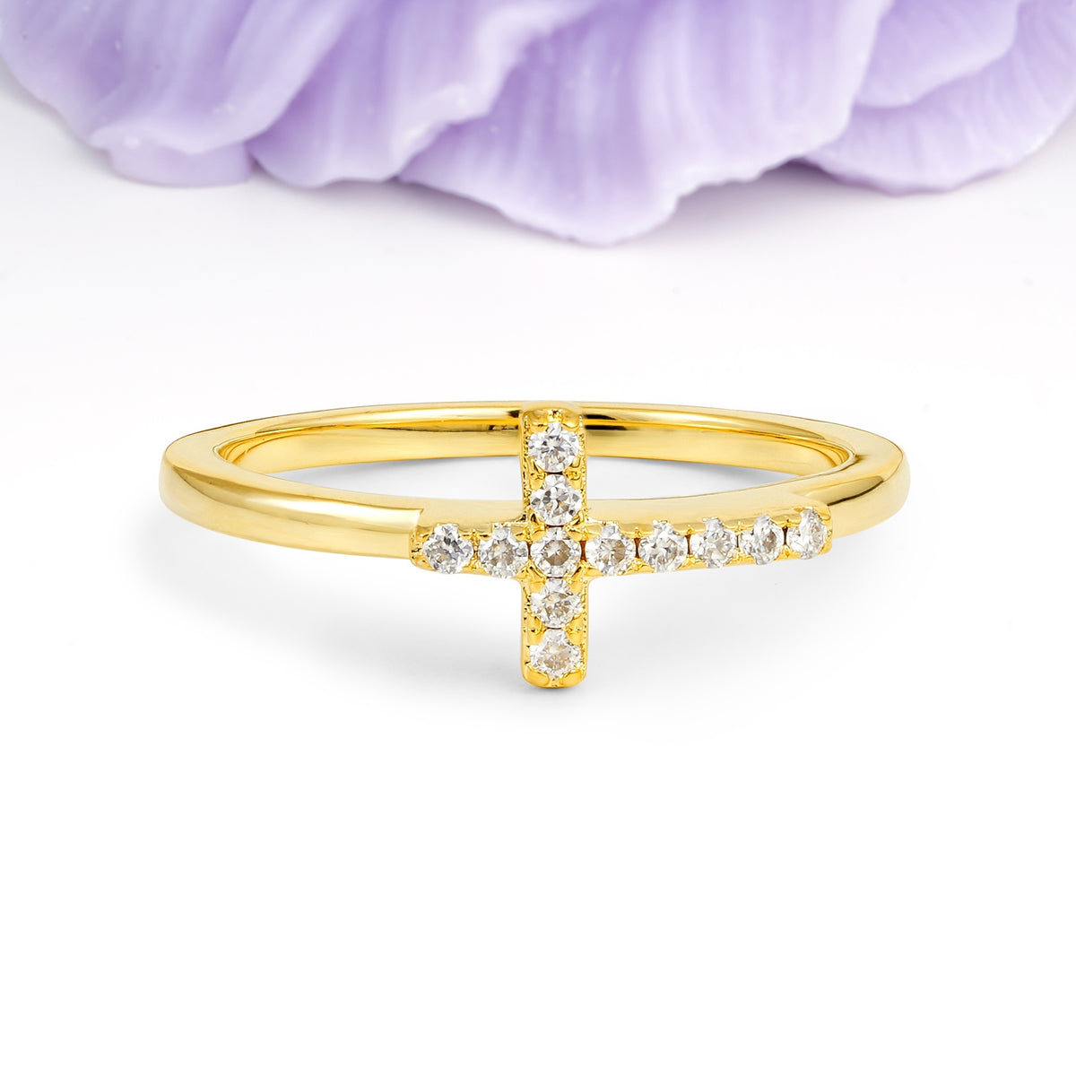 Soft Minimal Full Pave Christian Cross Faith Moissanite Wedding Ring - Additional view