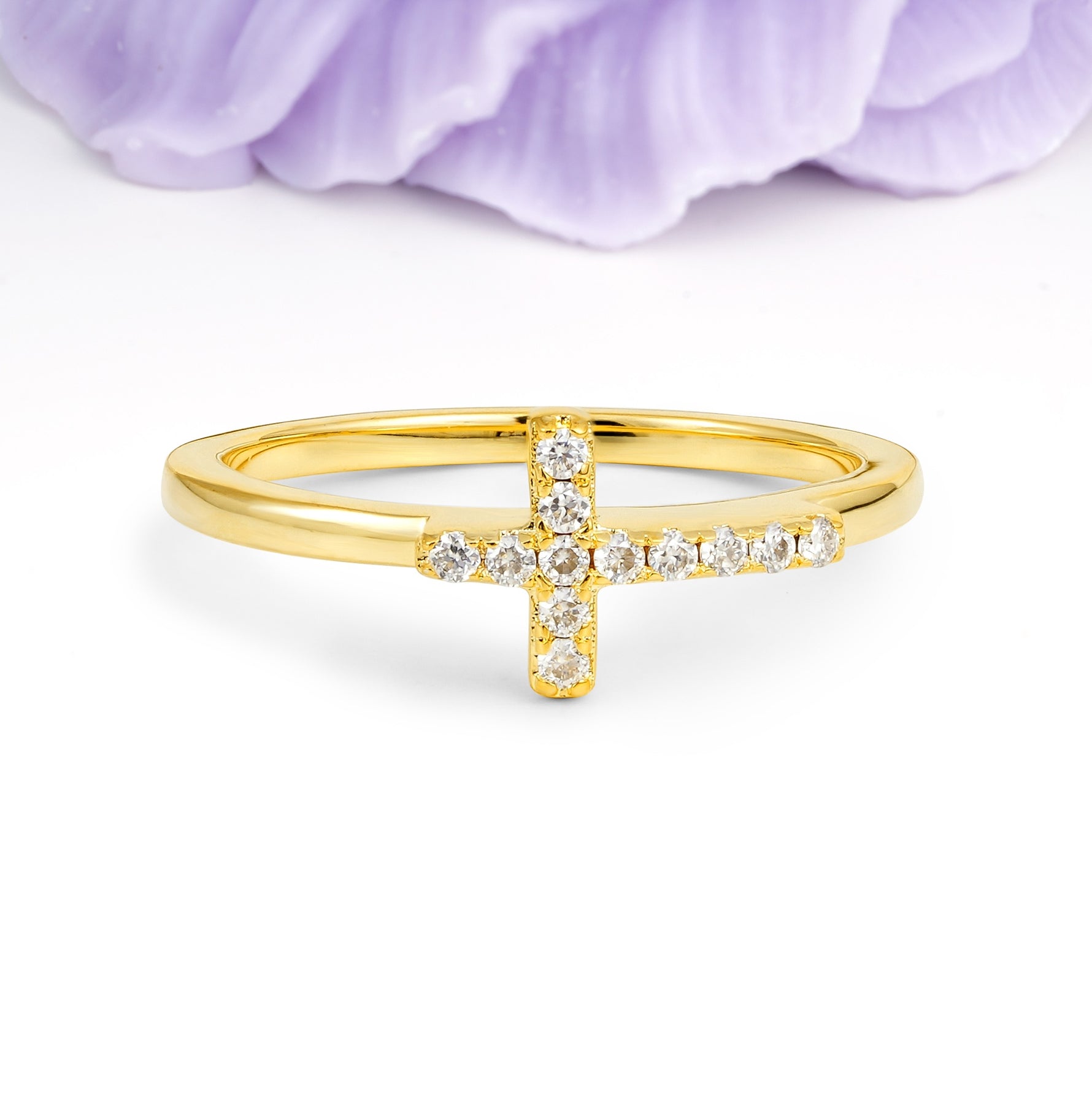 Soft Minimal Full Pave Christian Cross Faith Moissanite Wedding Ring - Additional view