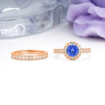 Classic, Luxurious 4-Prong Round Cut Sapphire Bridal Ring Set - Additional view