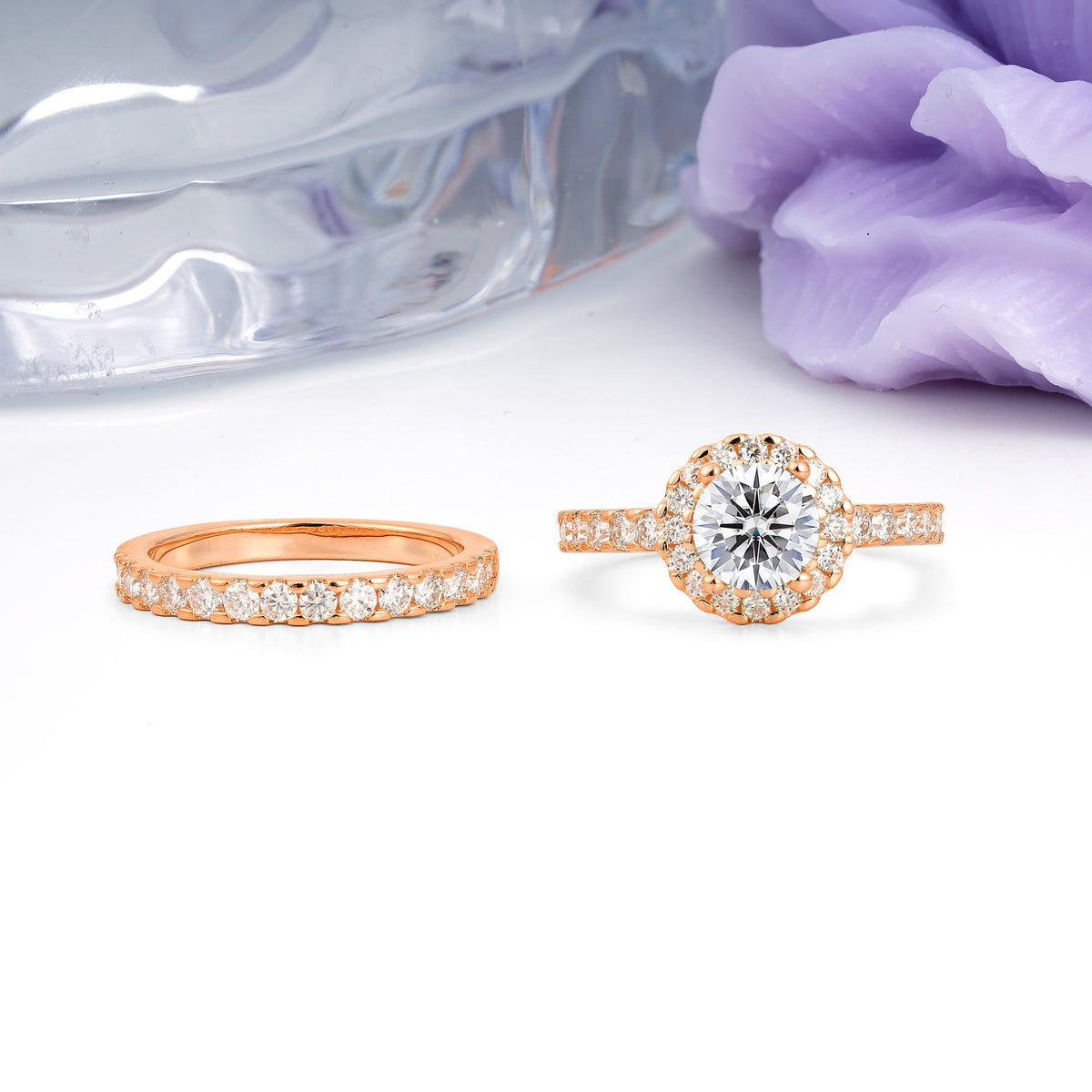 Classic, Luxurious 4-Prong Round Cut Lab Diamond Bridal Ring Set - Additional view