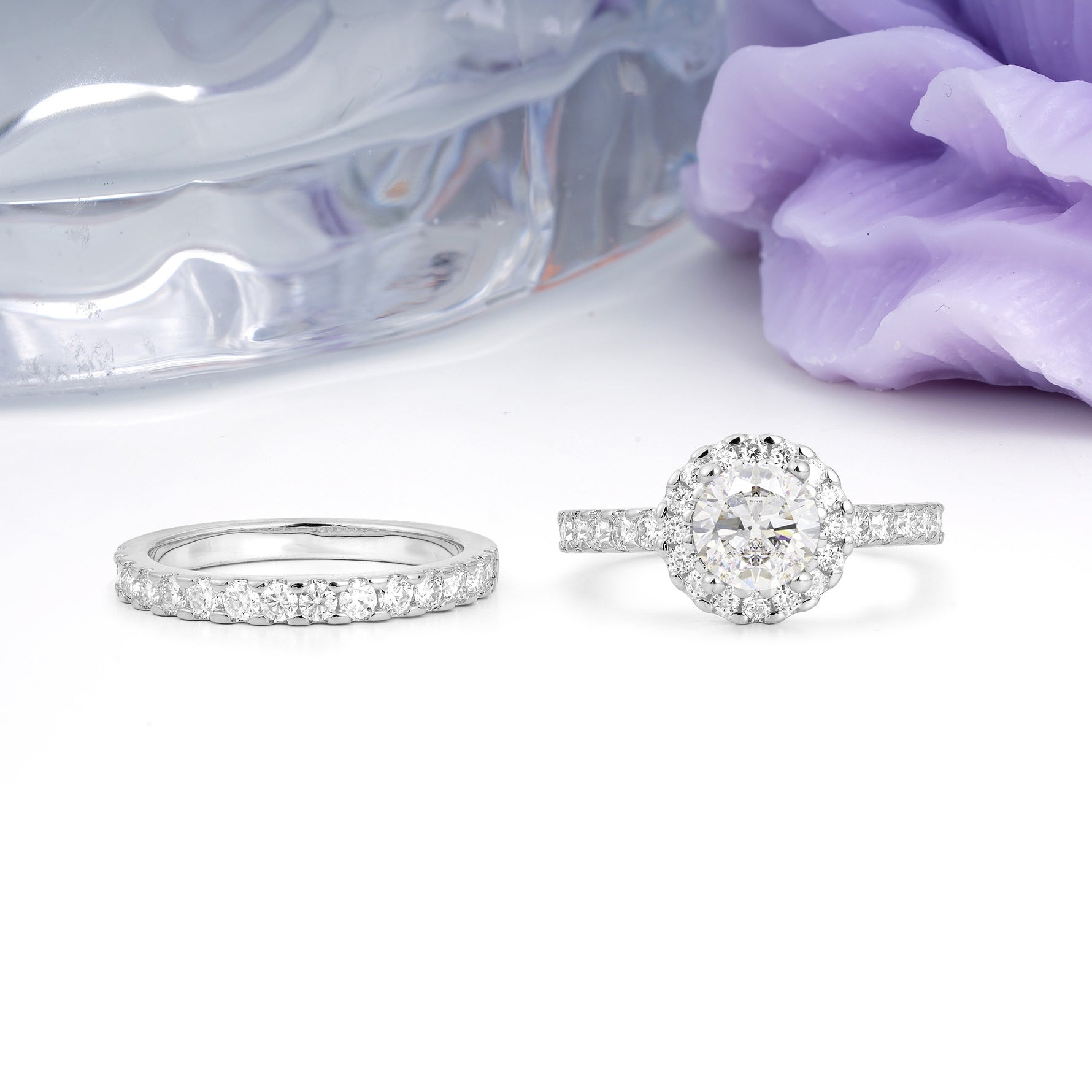 Classic, Luxurious 4-Prong Round Cut Moissanite Bridal Ring Set - Additional view