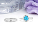 Classic, Luxurious 4-Prong Round Cut Turquoise Bridal Ring Set - Additional view
