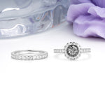Classic, Luxurious 4-Prong Round Cut Black Rutilated Quartz Bridal Ring Set - Additional view
