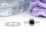 Classic, Luxurious 4-Prong Round Cut Black Onyx Bridal Ring Set - Additional view