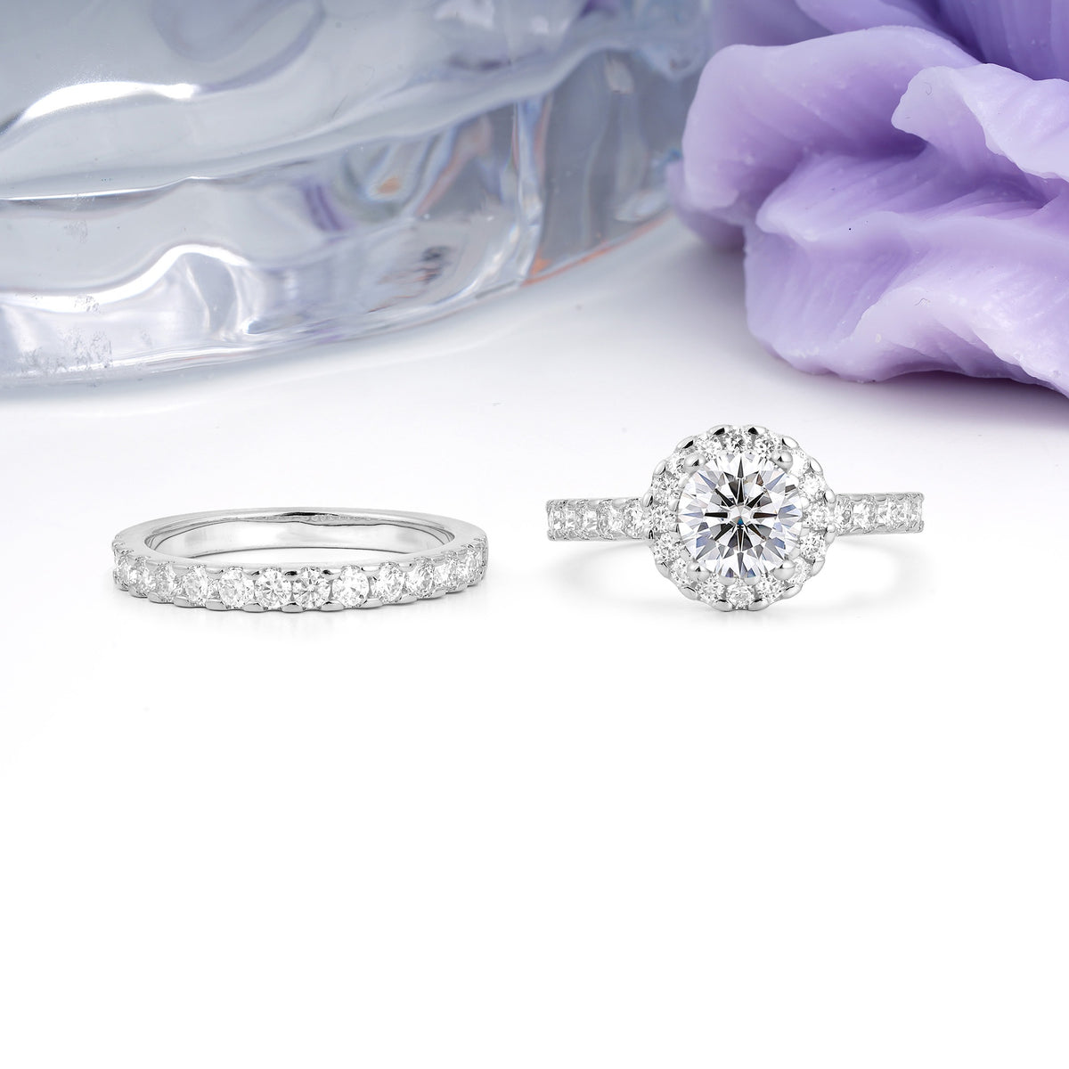 Classic, Luxurious 4-Prong Round Cut Lab Diamond Bridal Ring Set - Additional view