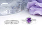 Classic, Luxurious 4-Prong Round Cut Amethyst Bridal Ring Set - Additional view