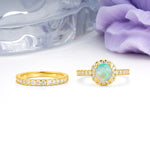 Classic, Luxurious 4-Prong Round Cut Fire Opal Bridal Ring Set - Additional view