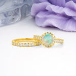 Classic, Luxurious 4-Prong Round Cut Fire Opal Bridal Ring Set - Additional view
