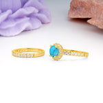 Classic, Luxurious 4-Prong Round Cut Turquoise Bridal Ring Set - Additional view