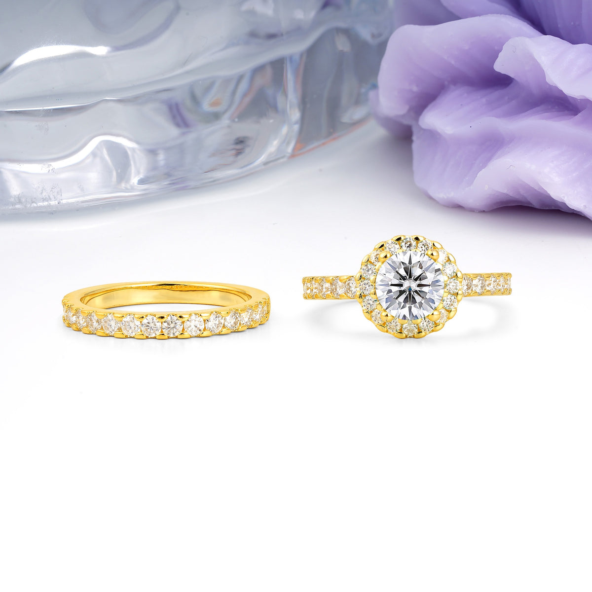 Classic, Luxurious 4-Prong Round Cut Lab Diamond Bridal Ring Set - Additional view