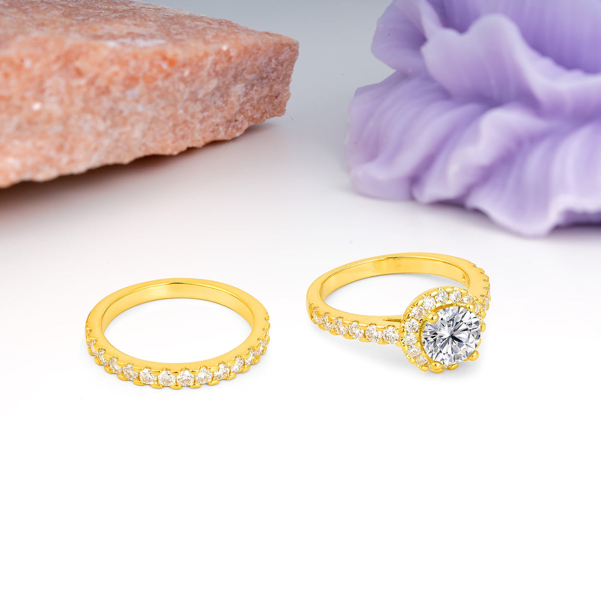 Classic, Luxurious 4-Prong Round Cut Lab Diamond Bridal Ring Set - Additional view