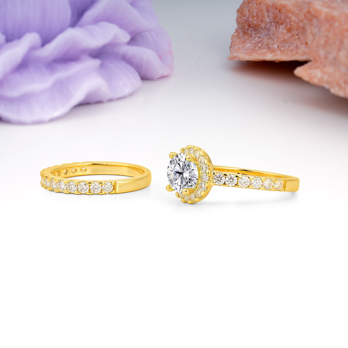 Classic, Luxurious 4-Prong Round Cut Lab Diamond Bridal Ring Set - Additional view