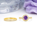 Classic, Luxurious 4-Prong Round Cut Amethyst Bridal Ring Set - Additional view