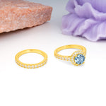 Classic, Luxurious 4-Prong Round Cut Aquamarine Bridal Ring Set - Additional view