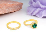 Classic, Luxurious 4-Prong Round Cut Emerald Bridal Ring Set - Additional view