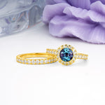 Classic, Luxurious 4-Prong Round Cut Alexandrite Bridal Ring Set - Additional view