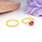 Classic, Luxurious 4-Prong Round Cut Ruby Bridal Ring Set - Additional view