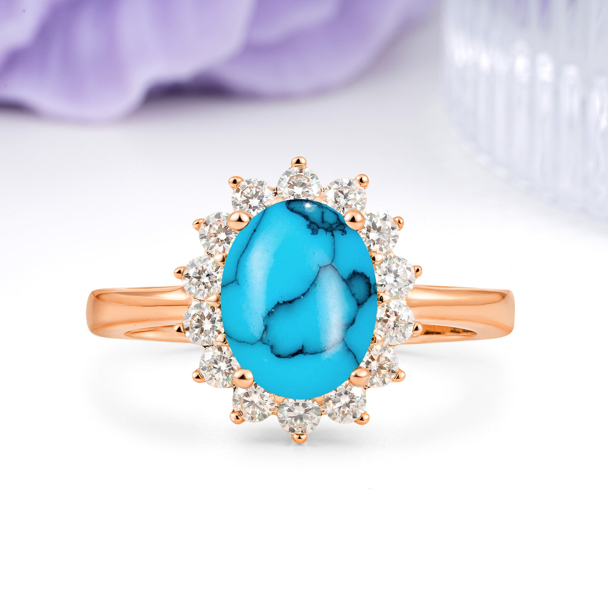 Luxury Classic 4-Prong Oval Cut Turquoise Engagement Ring - Additional view
