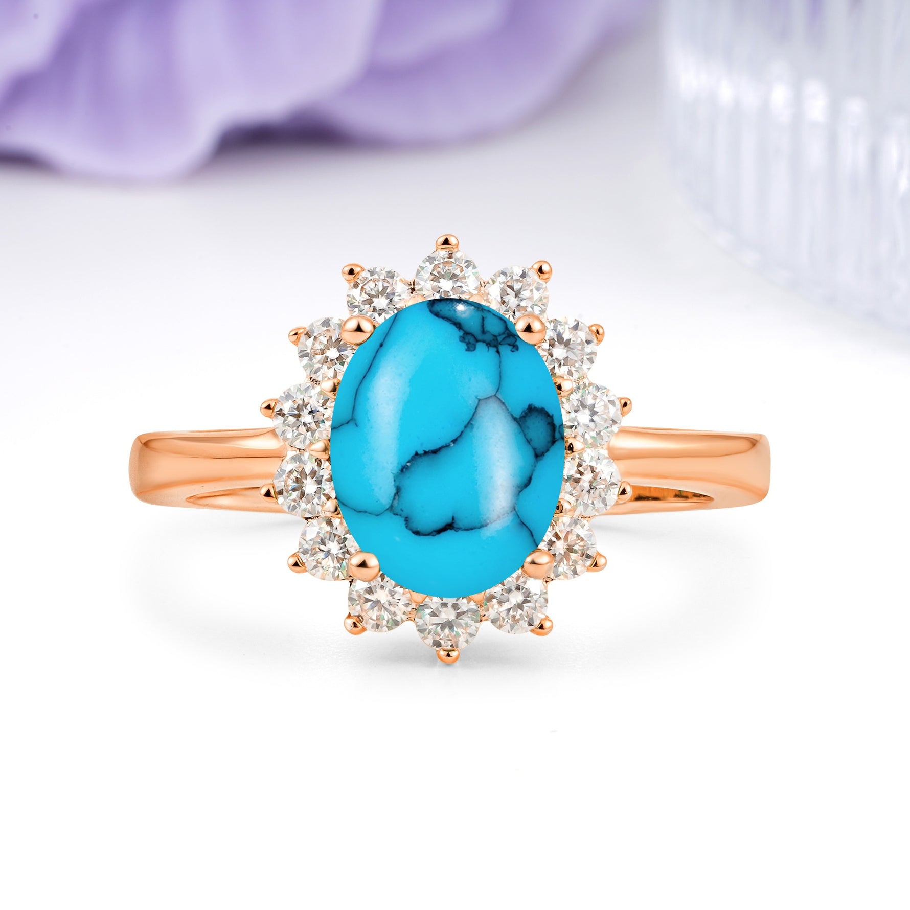 Luxury Classic 4-Prong Oval Cut Turquoise Engagement Ring - Additional view