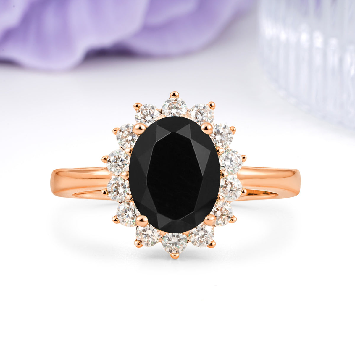Luxury Classic 4-Prong Oval Cut Black Onyx Engagement Ring - Additional view
