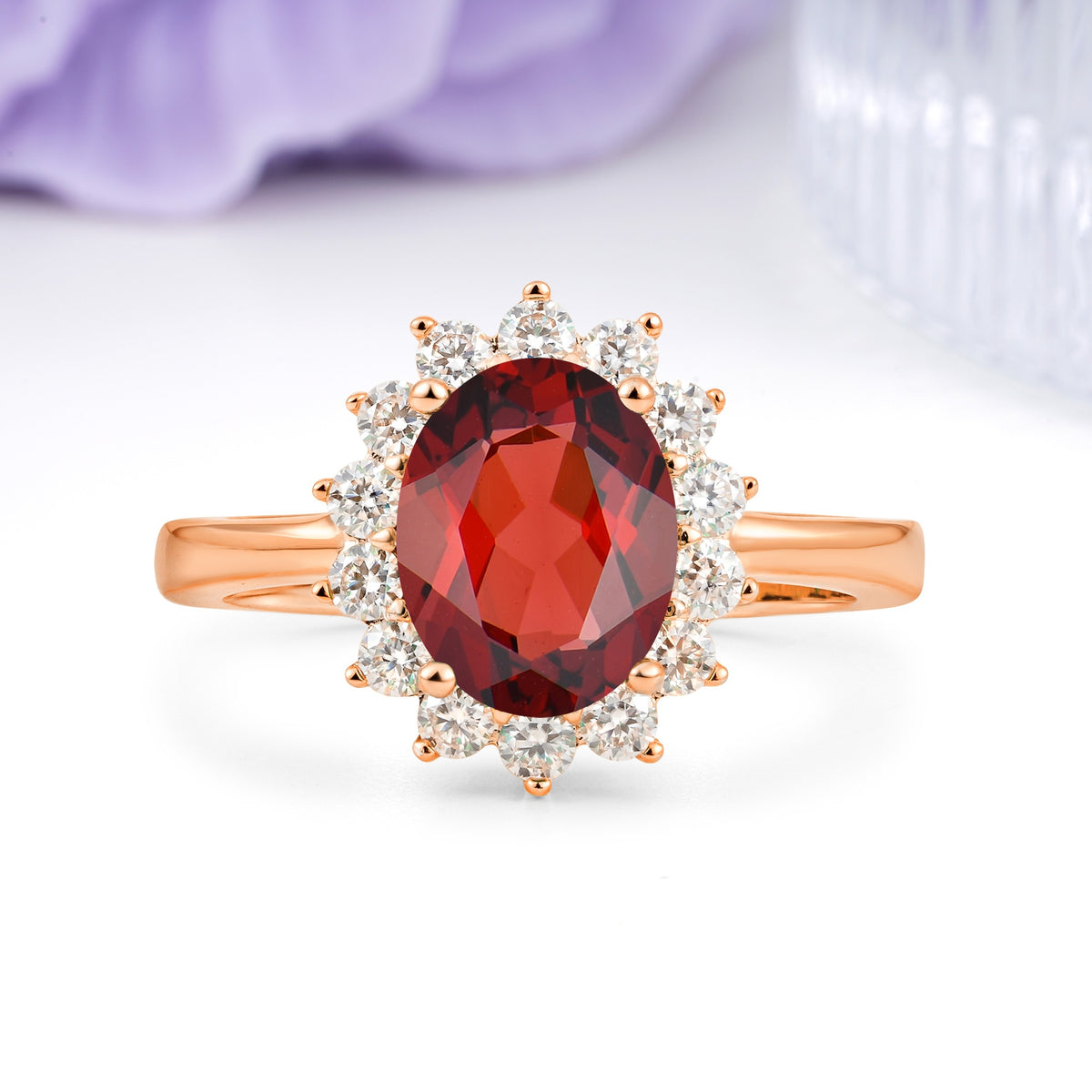Luxury Classic 4-Prong Oval Cut Garnet Engagement Ring - Additional view