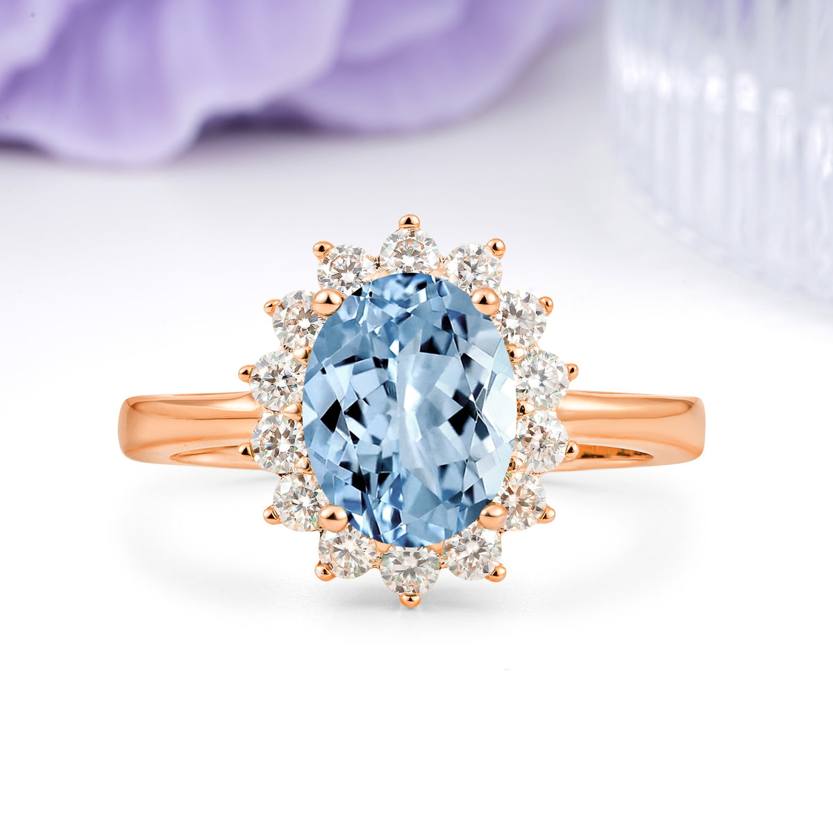 Luxury Classic 4-Prong Oval Cut Aquamarine Engagement Ring - Additional view