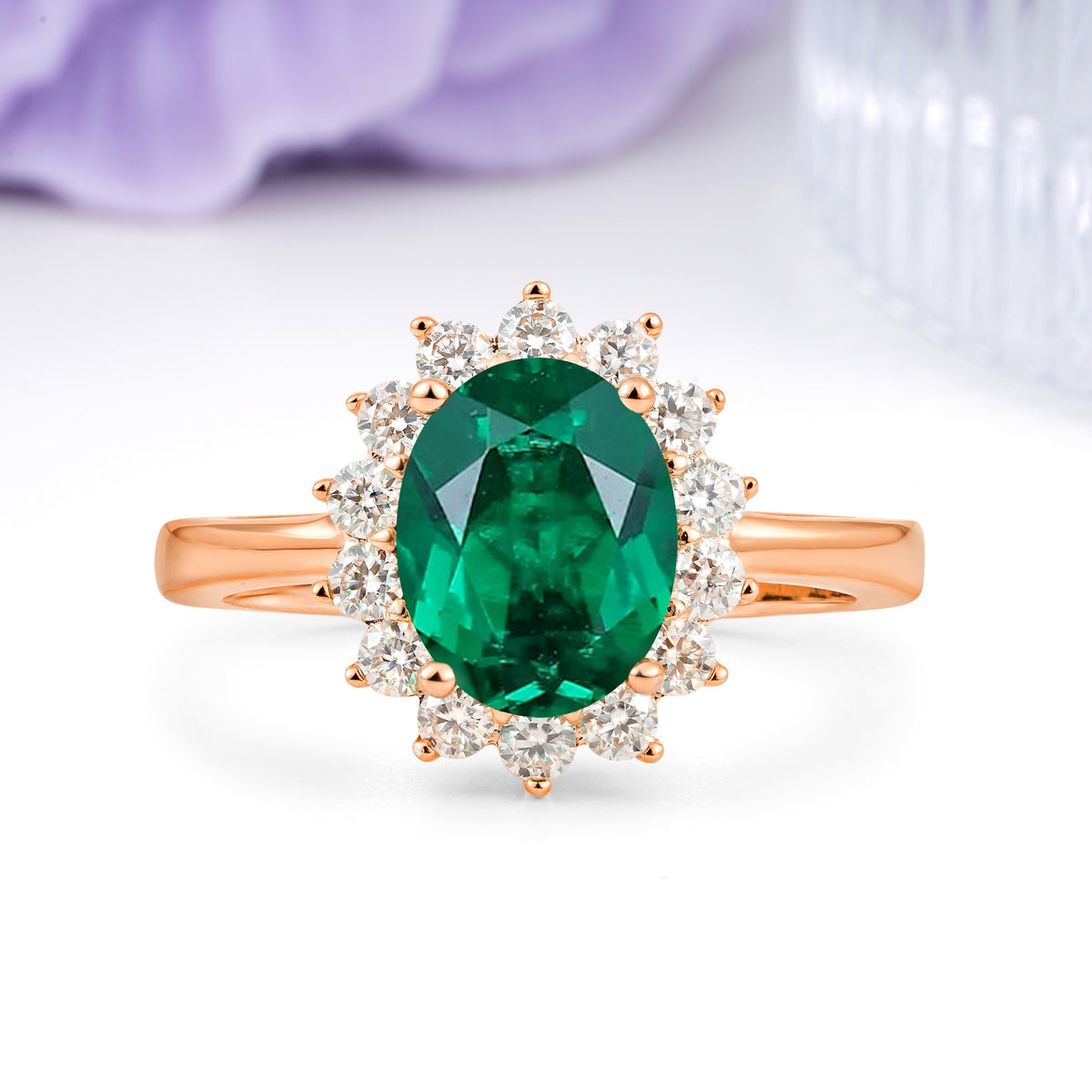 Luxury Classic 4-Prong Oval Cut Emerald Engagement Ring - Additional view