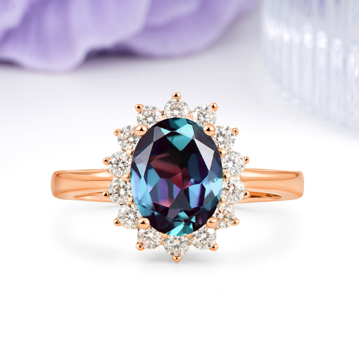 Luxury Classic 4-Prong Oval Cut Alexandrite Engagement Ring - Additional view