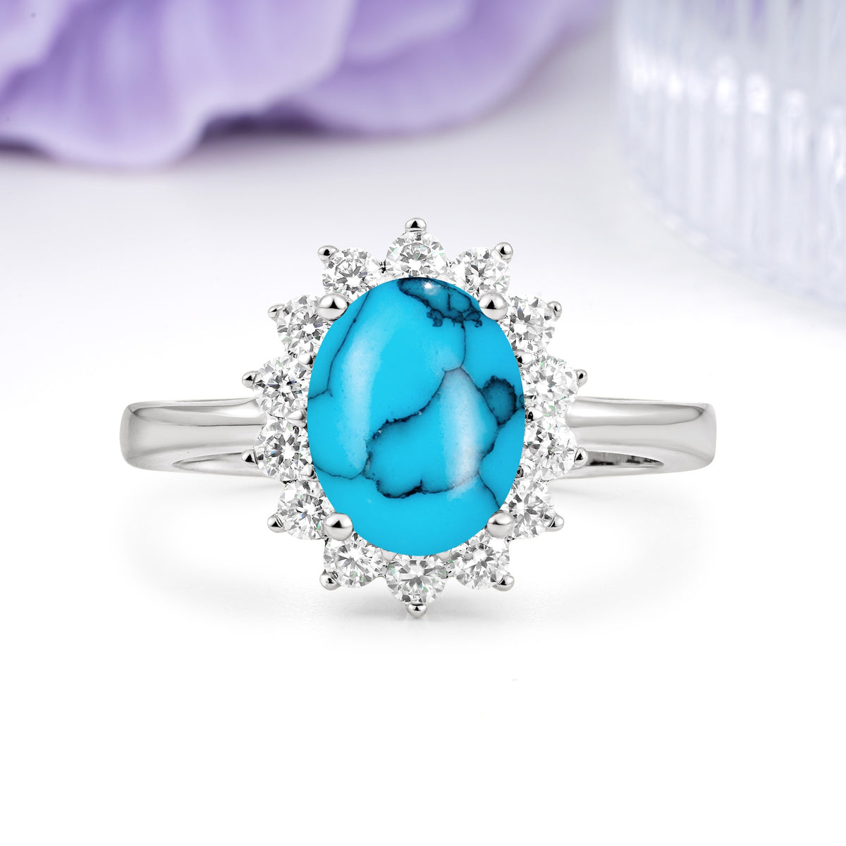 Luxury Classic 4-Prong Oval Cut Turquoise Engagement Ring - Additional view