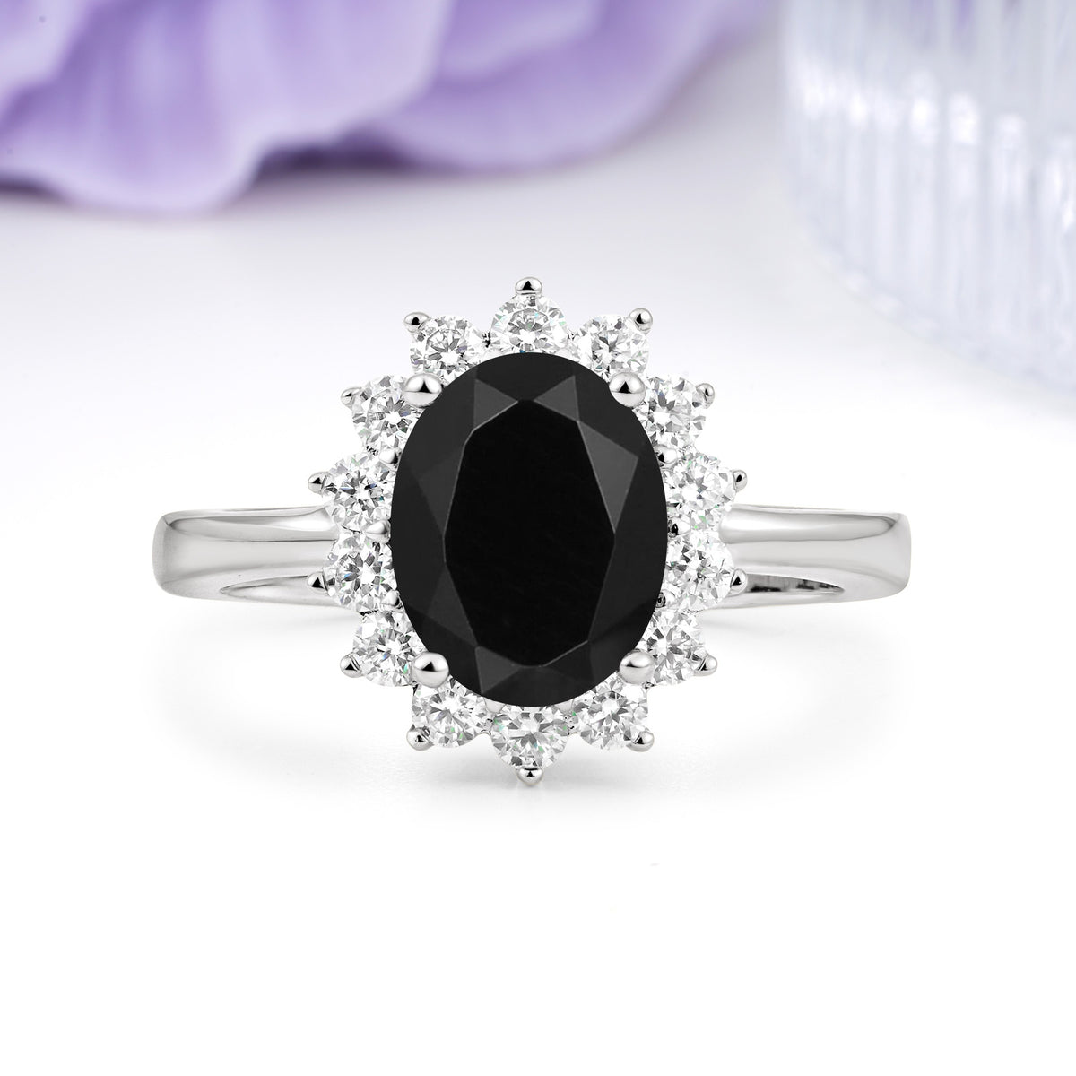 Luxury Classic 4-Prong Oval Cut Black Onyx Engagement Ring - Additional view