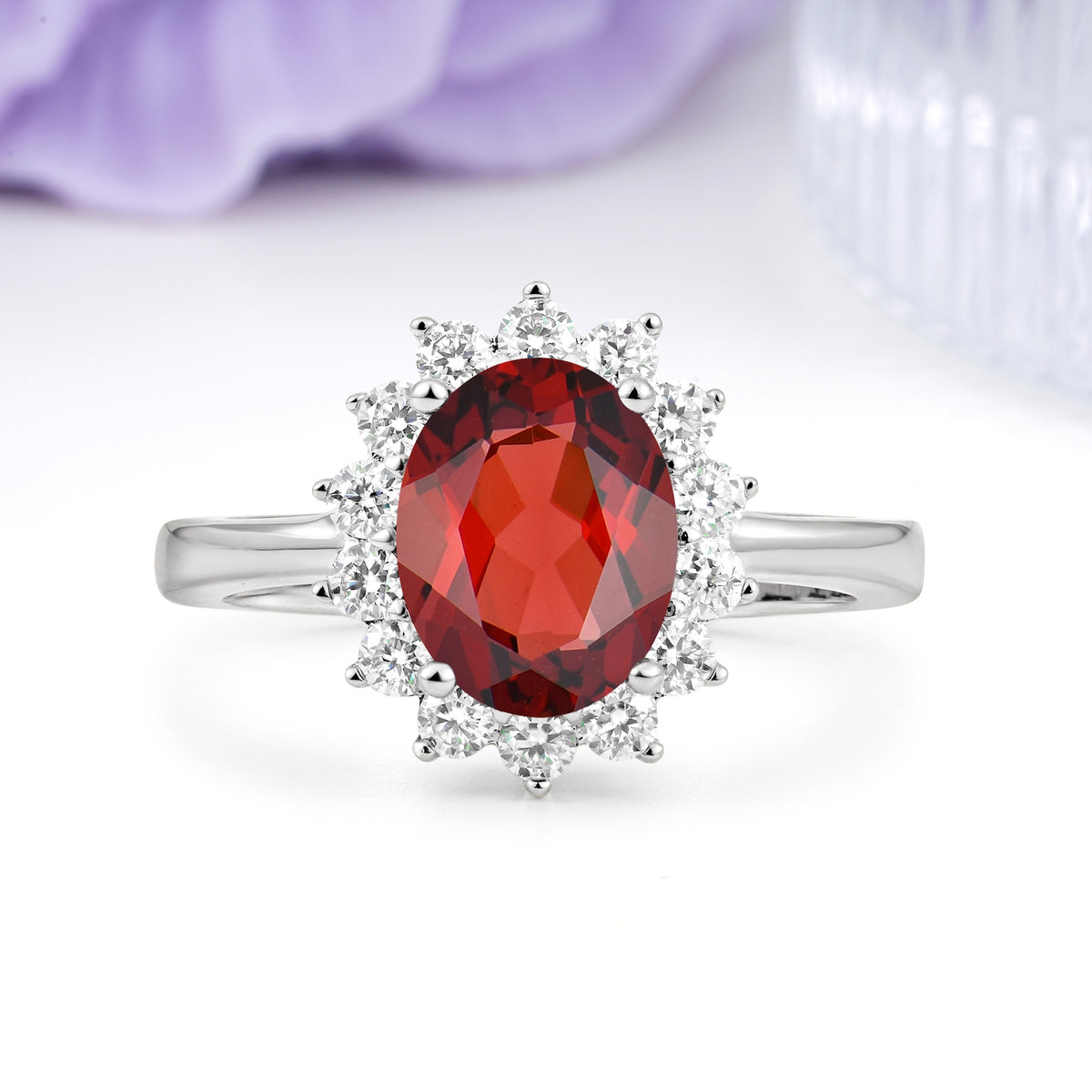 Luxury Classic 4-Prong Oval Cut Garnet Engagement Ring - Additional view