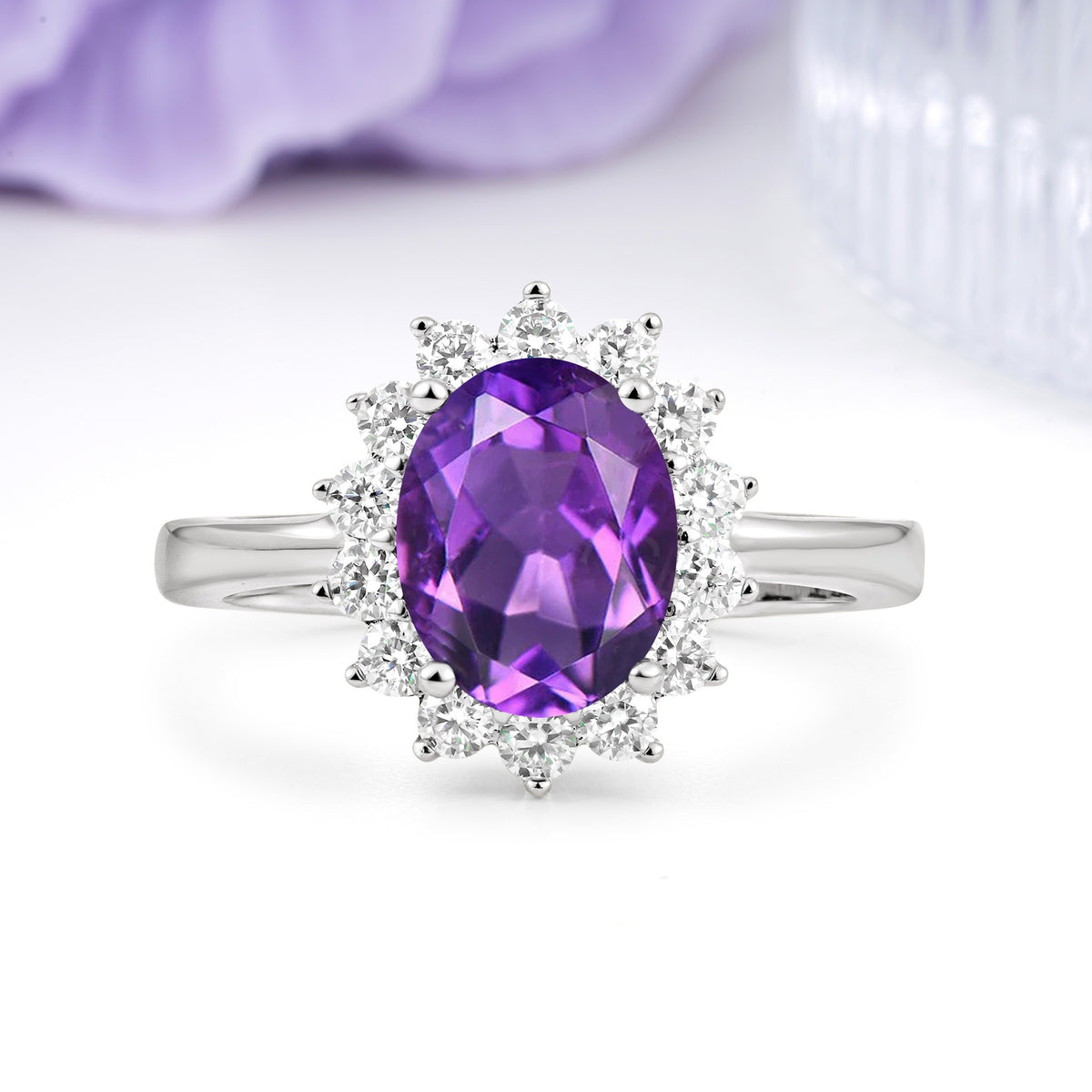 Luxury Classic 4-Prong Oval Cut Amethyst Engagement Ring - Additional view