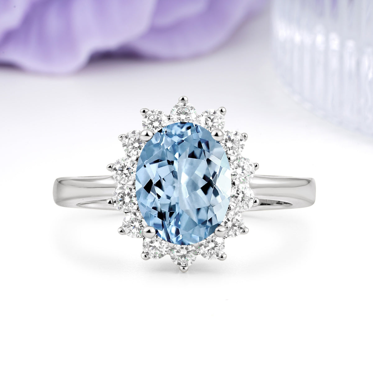 Luxury Classic 4-Prong Oval Cut Aquamarine Engagement Ring - Additional view