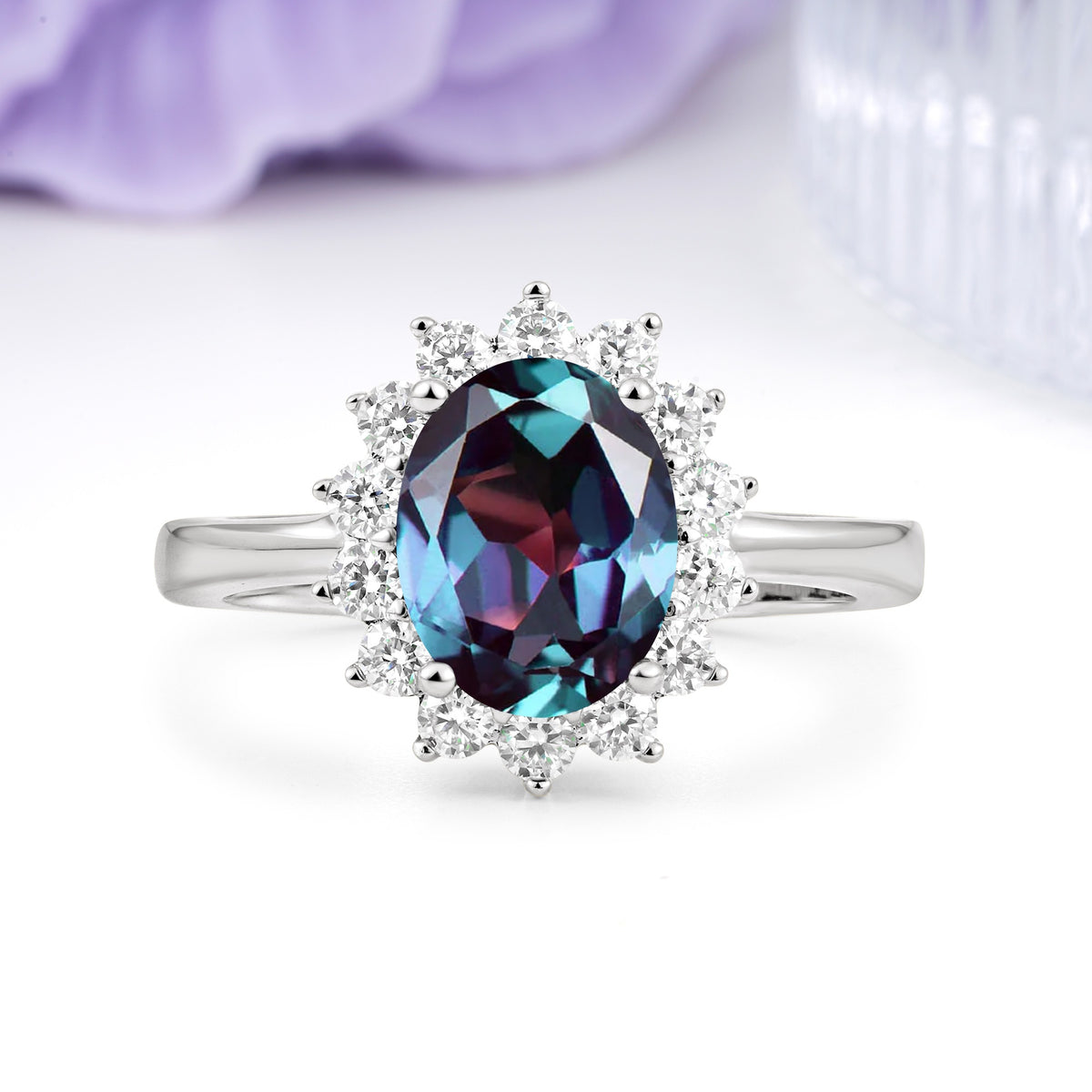 Luxury Classic 4-Prong Oval Cut Alexandrite Engagement Ring - Additional view