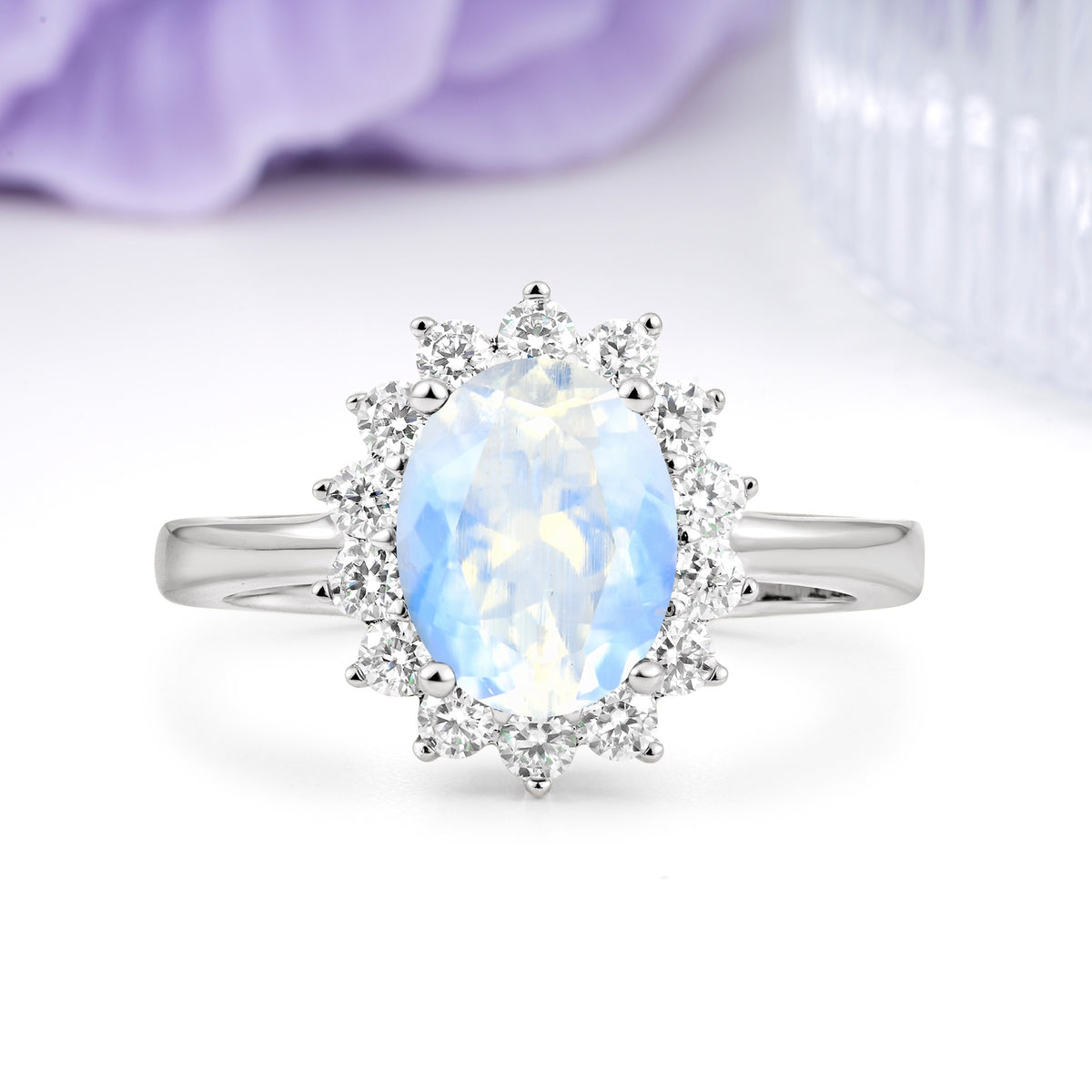Luxury Classic 4-Prong Oval Cut Moonstone Engagement Ring - Additional view