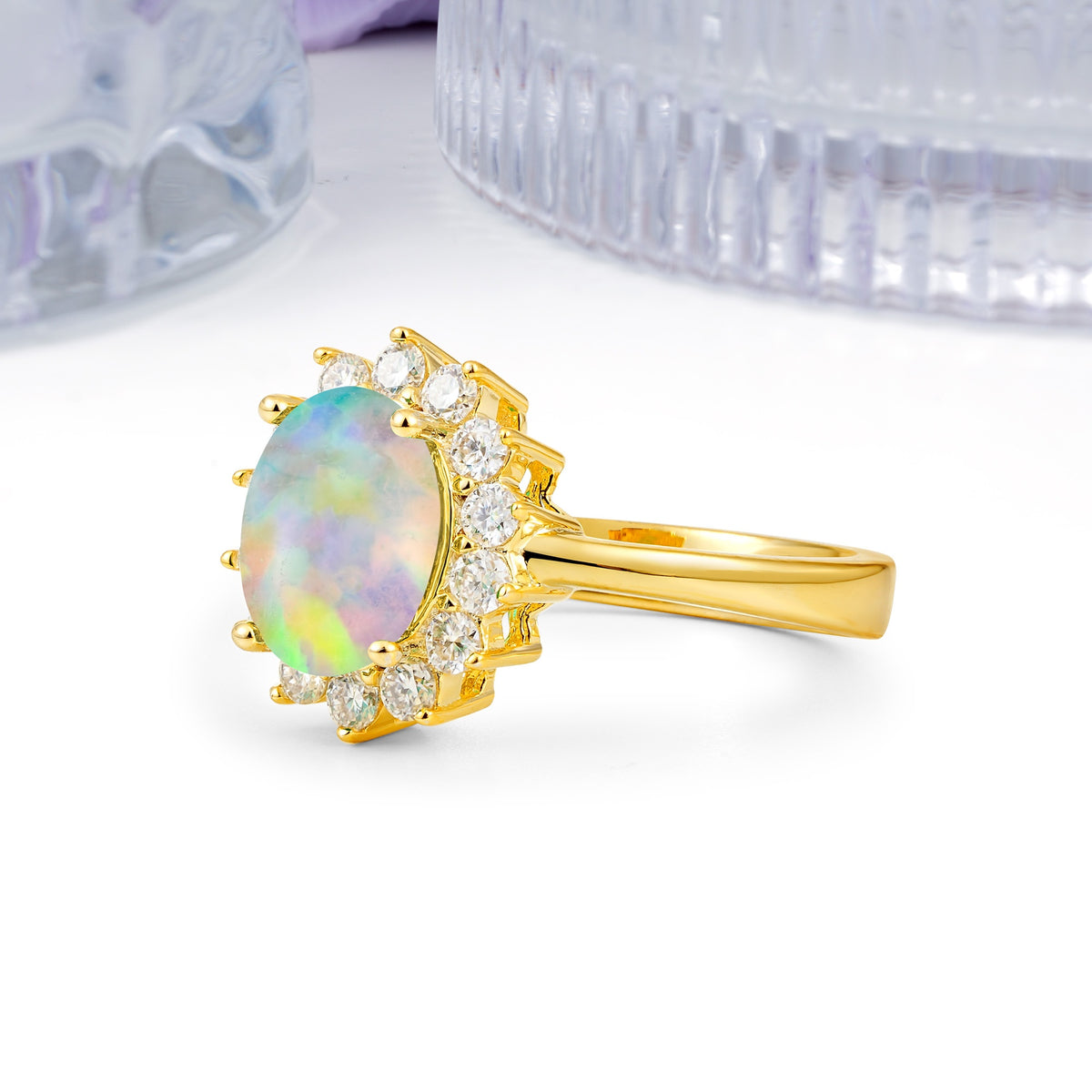 Luxury Classic 4-Prong Oval Cut Fire Opal Engagement Ring - Additional view