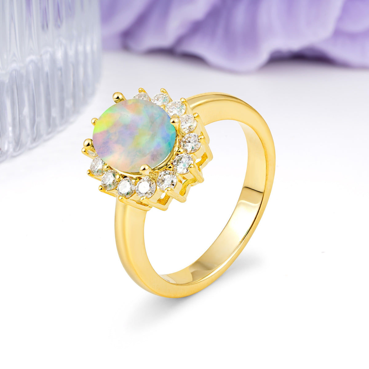 Luxury Classic 4-Prong Oval Cut Fire Opal Engagement Ring - Additional view