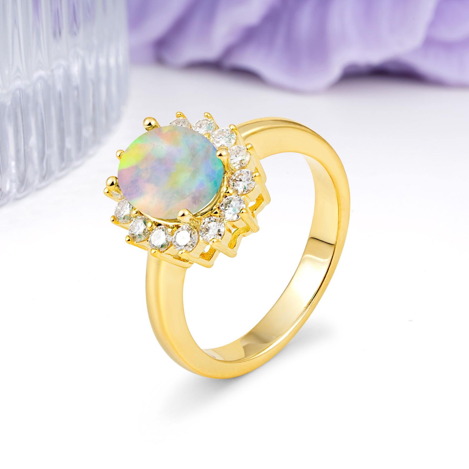 Luxury Classic 4-Prong Oval Cut Fire Opal Engagement Ring - Additional view