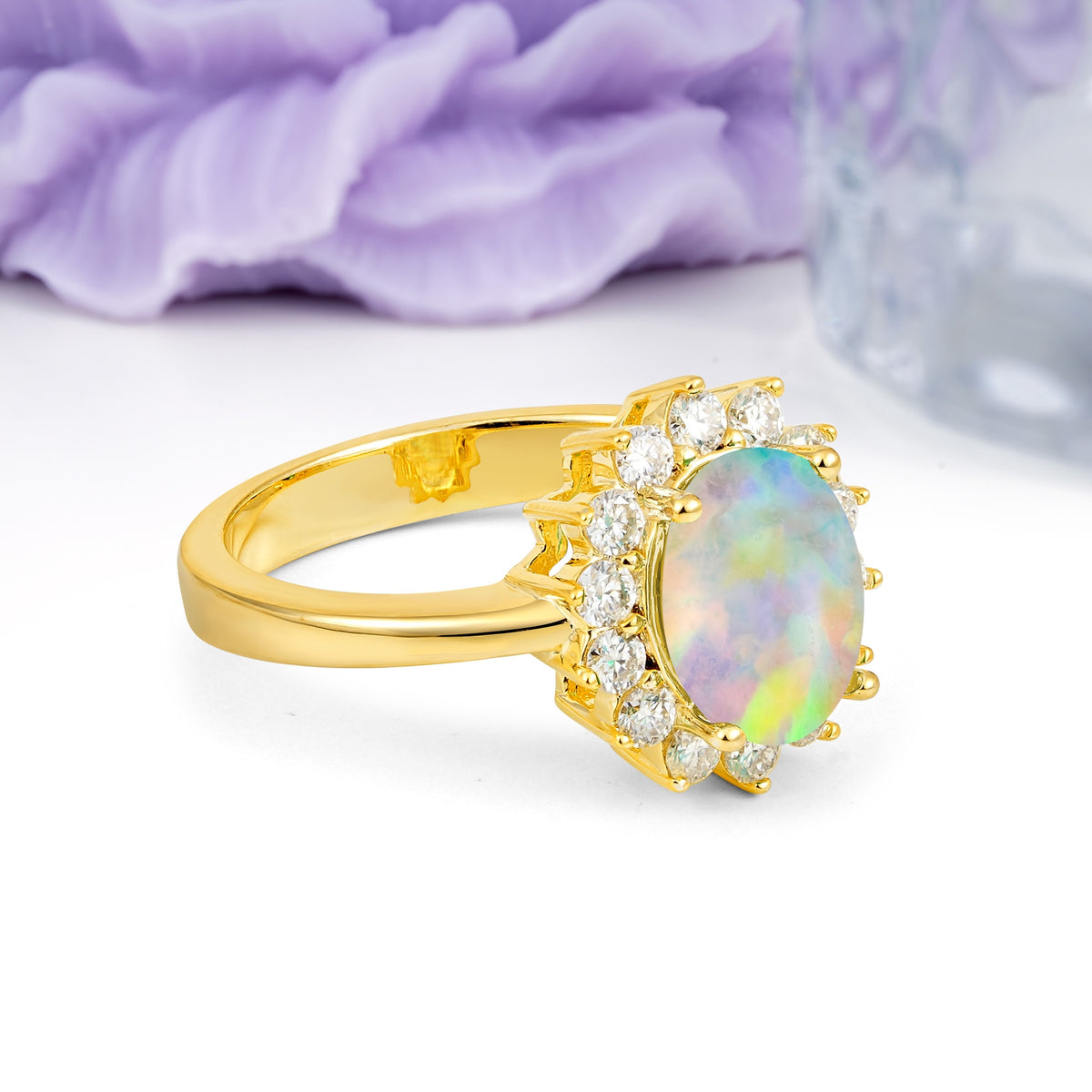 Luxury Classic 4-Prong Oval Cut Fire Opal Engagement Ring - Additional view