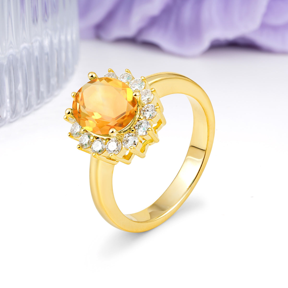 Luxury Classic 4-Prong Oval Cut Citrine Engagement Ring - Additional view